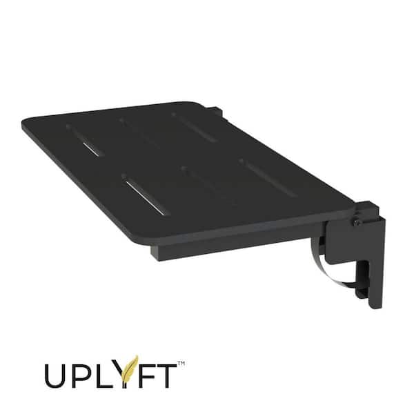 UPLYFT 26 in. Rectangle Wall Mount Folding Shower Seat with Black Phenolic Slotted Top and Matte Black Base