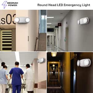 Integrated LED Emergency Light with 2 Round Adjustable lamps, 90 Min Backup, Damp Rated, UL Listed, 120/277VAC, White