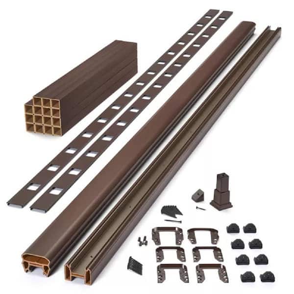 Transcend 8 ft. x 36 in. Vintage Lantern Composite Stair Deck Rail Kit with Matching Square Composite Balusters