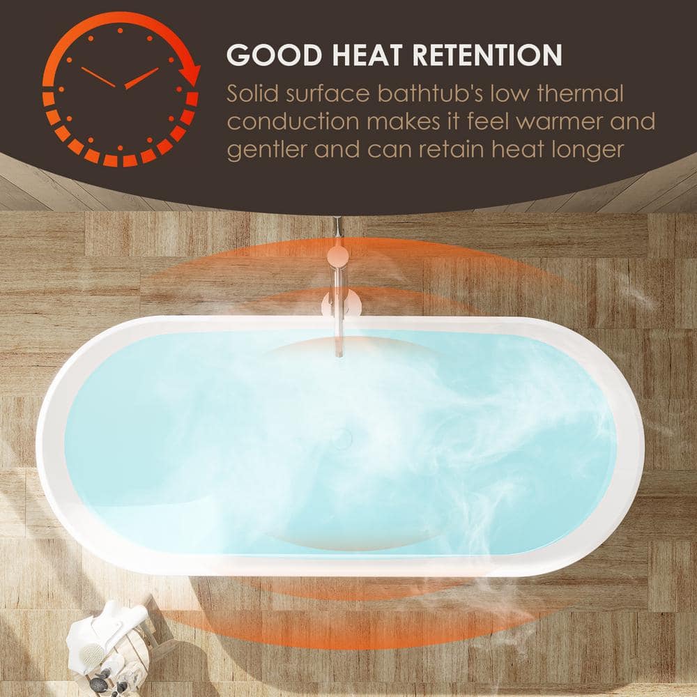 Ryder 69'' Matte White Solid Surface Freestanding Oval Bathtub