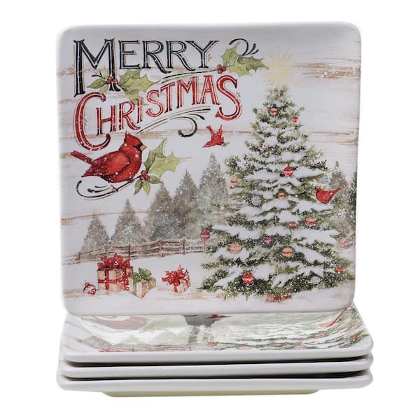 Evergreen Christmas Multicolored Earthenware 10.5 in. Dinner Plate (Set of 4)