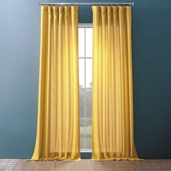 Exclusive Fabrics & Furnishings 50 in. W x 96 in. L Faux Linen Polyester Sheer Curtain in Buttercup Gold