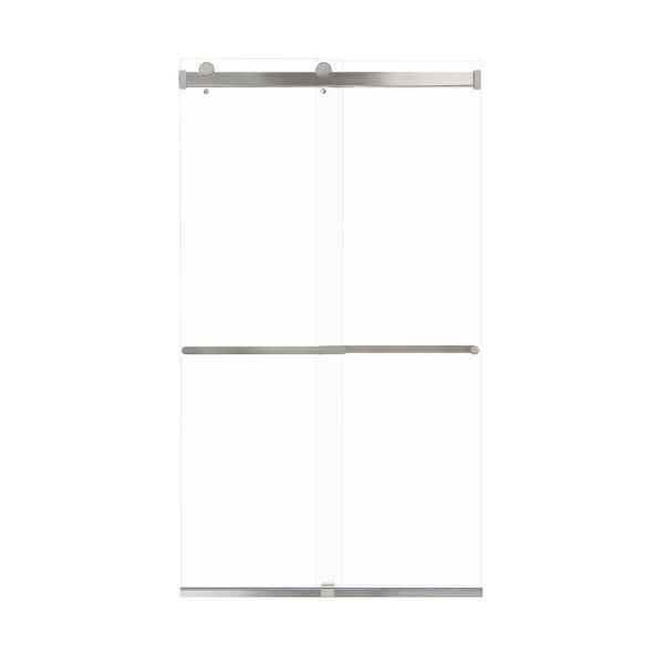 Transolid Brianna 48 in. W x 80 in. H Sliding Frameless Shower Door in Brushed Stainless with Clear Glass