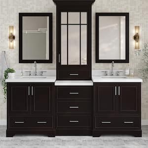 Stafford 85 in. W x 22 in. D x 89 in. H Double Bath Vanity in Espresso with Carrara Marble Tops and Mirrors