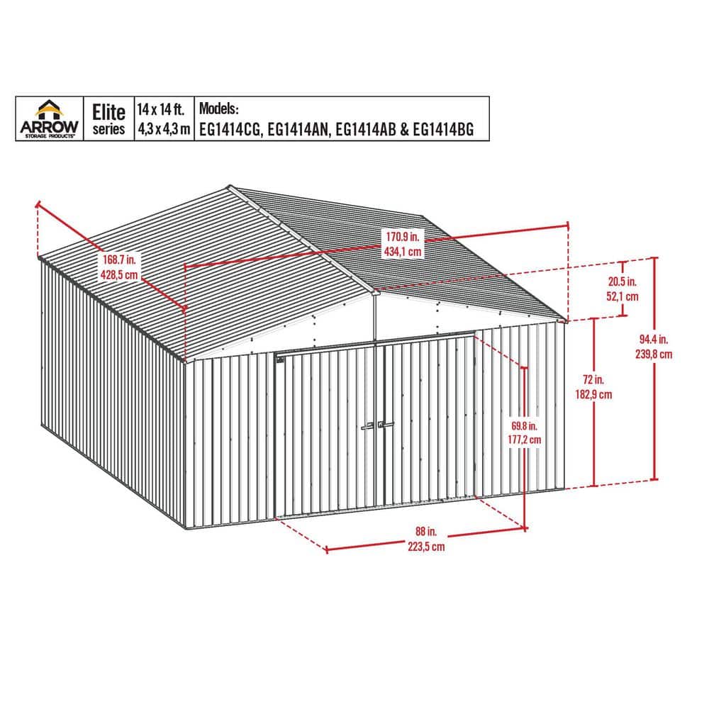 Elite 14 ft. x 14 ft. Cool Grey Steel Storage Shed