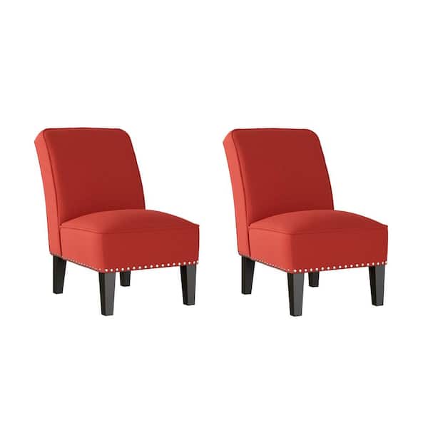 Handy Living Reames Sunrise Red Linen-Like Fabric Slipper Chairs with Nailhead Trim (Set of 2)