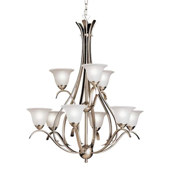 Kichler Dover 9 Light Brushed Nickel 2, 2 Tier Chandelier With Shades