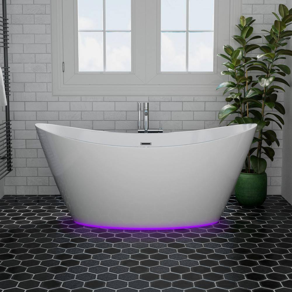 White Acrylic Freestanding Bathtub with LED Lighting