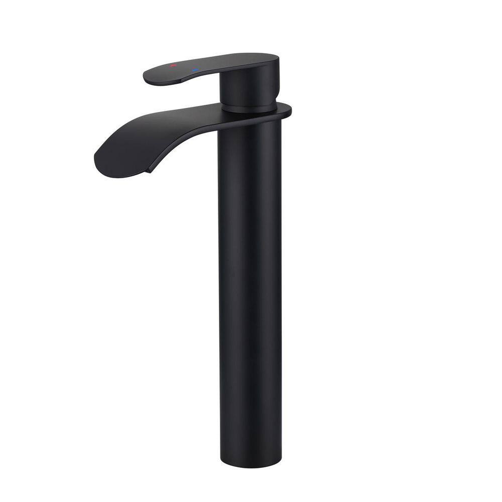 Waterfall Single Handle Single Hole Bathroom Faucet with Pop Up Drain Included Supply Lines in Matte Black price history on PriceWatchPro