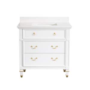 36 in. W x 22 in. D Solid Wood Single Sink Bath Vanity in White with Carrara White Quartz Top, Soft-Close Drawers