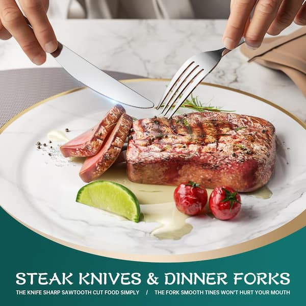 36-Piece Silverware Set with Steak Knives for 6, Food-Grade Stainless Steel  U