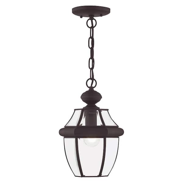 AVIANCE LIGHTING Aston 12.75 in. 1-Light Bronze Dimmable Outdoor Pendant Light with Clear Beveled Glass and No Bulbs Included