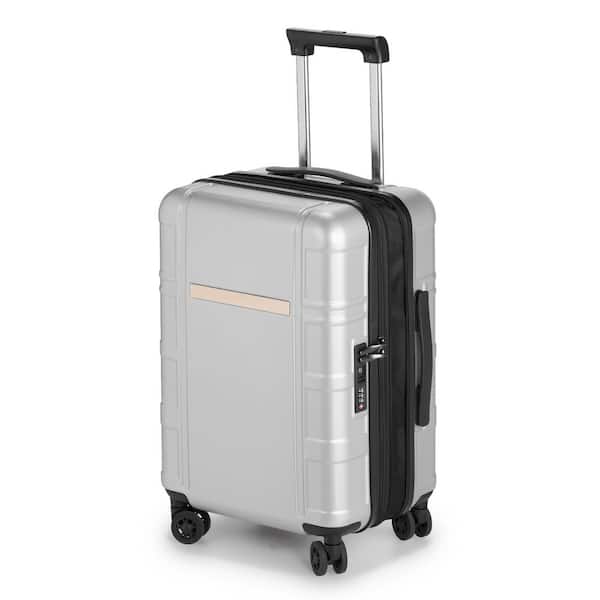 Karl home 1-Piece Silver 20 in. PC Plus ABS with TSA Lock Expandable Spinner Carry on Hardshell Luggage Set