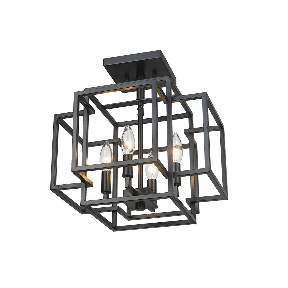 Matte Black Steel and Glass 14" Semi-Flush Mount Light Fixture