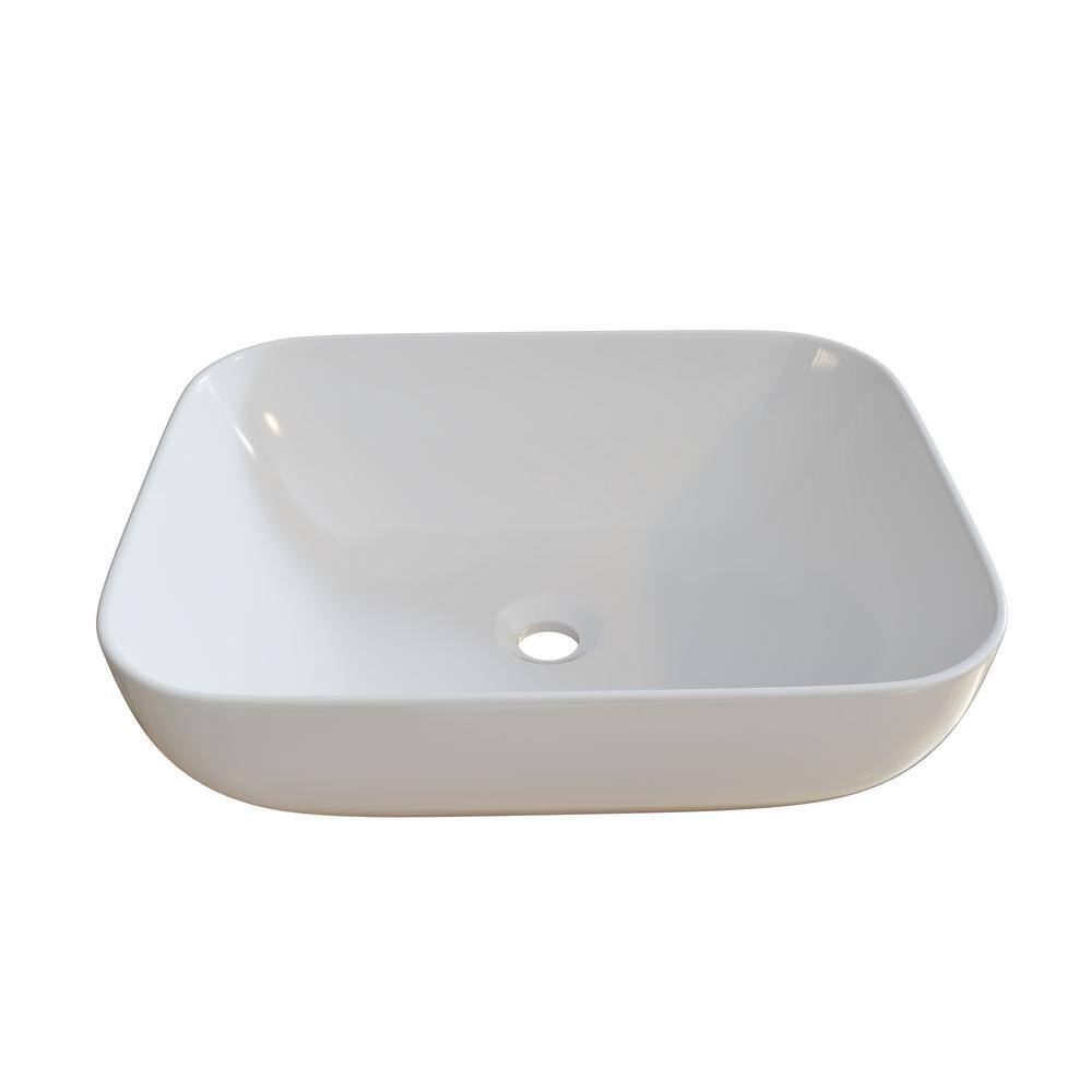 Gloss White Ceramic Rectangular Vessel Bathroom Sink