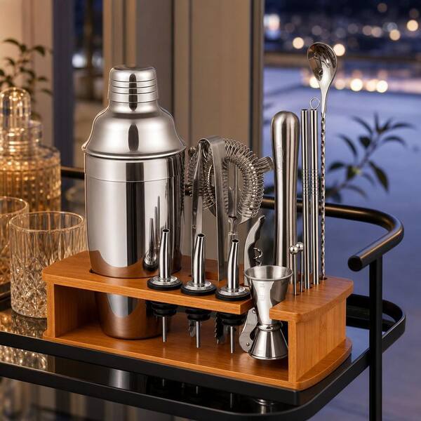 Shaker Set Stainless Steel Cocktail Drink Mixers Sets Numhew 17-Piece Silver Stainless Steel Bar Set