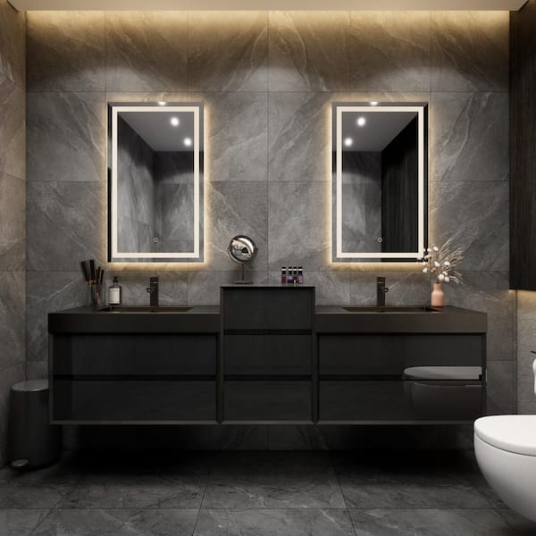MIA 114 in. W x 20 in. D x 30 in. H Double Sink Middle Cabinet Bath Vanity in Gloss Black with Black Stainless Steel Top