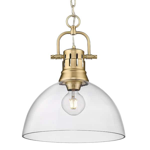 Golden Lighting Duncan 1-Light Brushed Champagne Bronze Standard Pendant Light with Clear Glass Shade