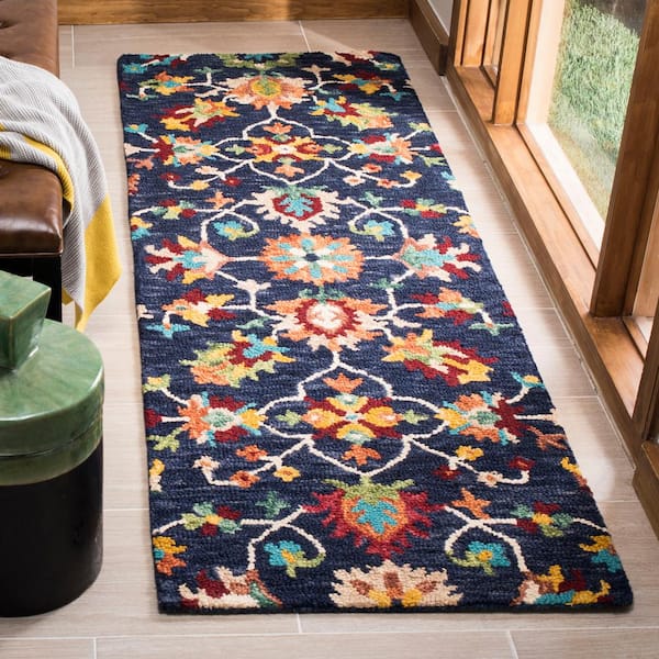 Aspen Navy/Red 2 ft. x 7 ft. Floral Runner Rug