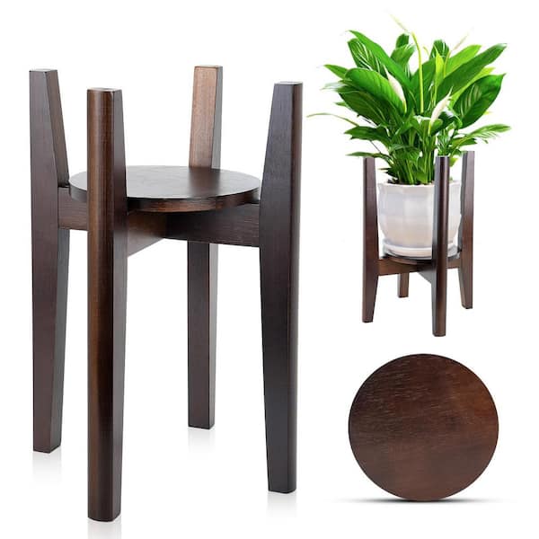 Adjustable Plant Stand with Tray, Indoor Bamboo Wood Plant Stand Fit 8 in. to 12 in. Planter (" 12 in. H W x 15 in. H")