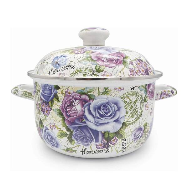2-Piece Retro Floral Enamel 1-Piece White Ceramic Nonstick Stockpot with Lid Induction Compatible Kitchen Soup Pot Set