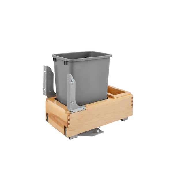 Rev-A-Shelf 19.25 in. H x 12 in. W x 21.75 in. D Single Pull-Out Bottom Mount Wood and Silver Waste Container with Rev-A-Motion