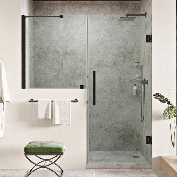 OVE Decors Tampa-Pro 67 1/8 in. W x in. H Pivot Frameless Shower Door in BLK with Buttress Panel and Shelves