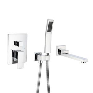 Square Single-Handle Wall Mount Roman Tub Faucet with Swivel Tub Spout and Rough-In Valve in Chrome