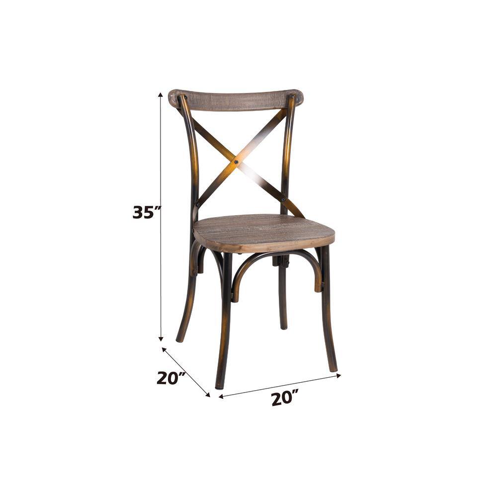 Antique Copper & Oak Metal Cross Back Side Chair