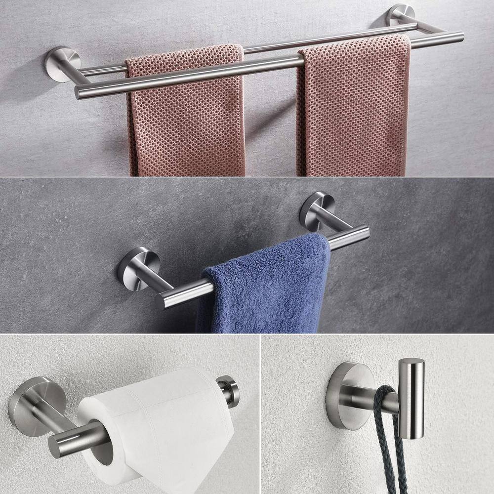 Brushed Nickel 4-Piece Stainless Steel Bathroom Hardware Set