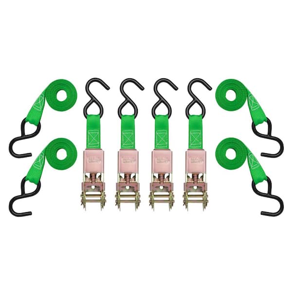 SmartStraps 10 ft. x 1 in. Green Standard Ratchet Tie Down Straps with 300 lb. Safe Work Load - 4 pack
