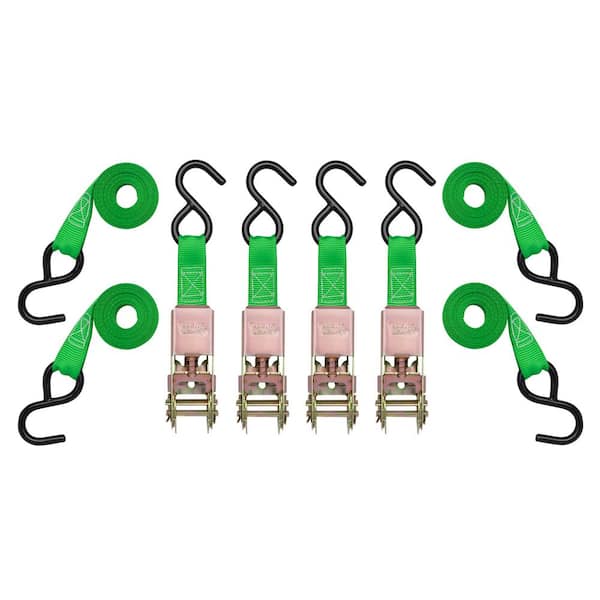 10 ft. x 1 in. Green Standard Ratchet Tie Down Straps with 300 lb. Safe Work Load - 4 pack