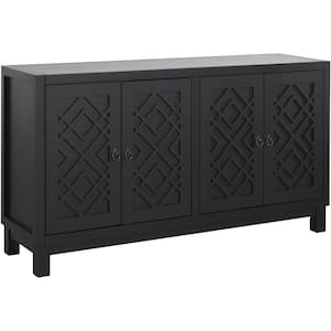 60 in. W x 15.7 in. D x 32 in. H Black Rubberwood Ready to Assemble Corner Kitchen Cabinet Sideboard with Ring Handles