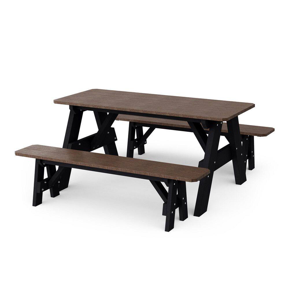Heritage 72 in. Tudor Brown and Black Rectangle HDPE Plastic Picnic Table with Detached Benches Seats 6 People price history on PriceWatchPro