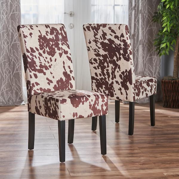 Unbranded Pertica White and Dark Brown Milk Cow Dining Chairs (Set of 2)