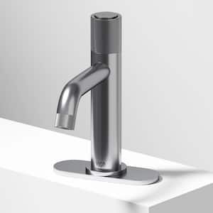Apollo Button Operated Single-Hole Bathroom Faucet Set with Deck Plate in Brushed Nickel