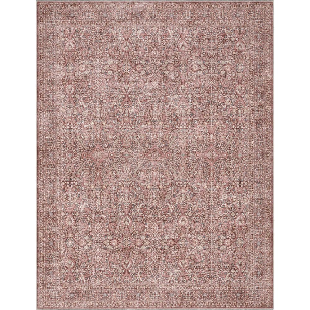 Asha Lilith Vintage Oriental Red Blue Chenille Area Rug 8' x 10'