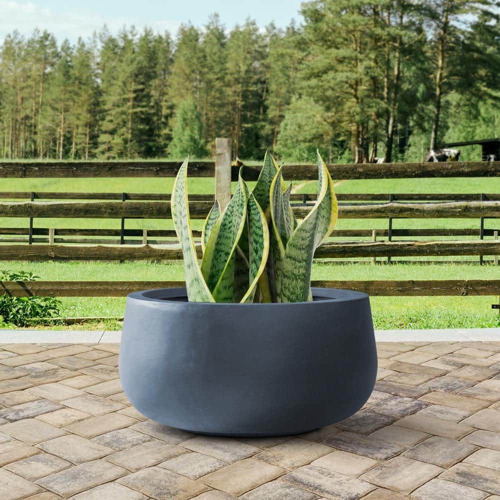 Sapcrete Concrete Round Modern Flower Pots, Lightweight Outdoor Planters  with Drainage Hole for Home Office, 15 in. D Charcoal SA0051B-P6121 The  Home Depot
