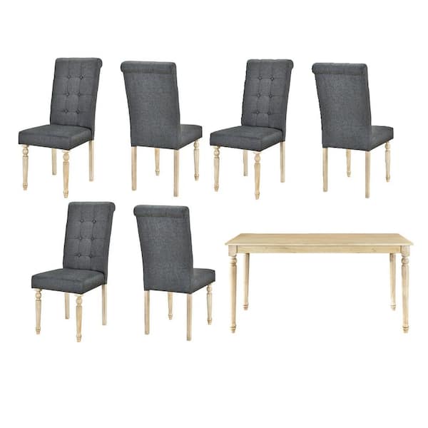 Wateday 7-Piece Rectangular Wood Top Gray Dining Table Set
