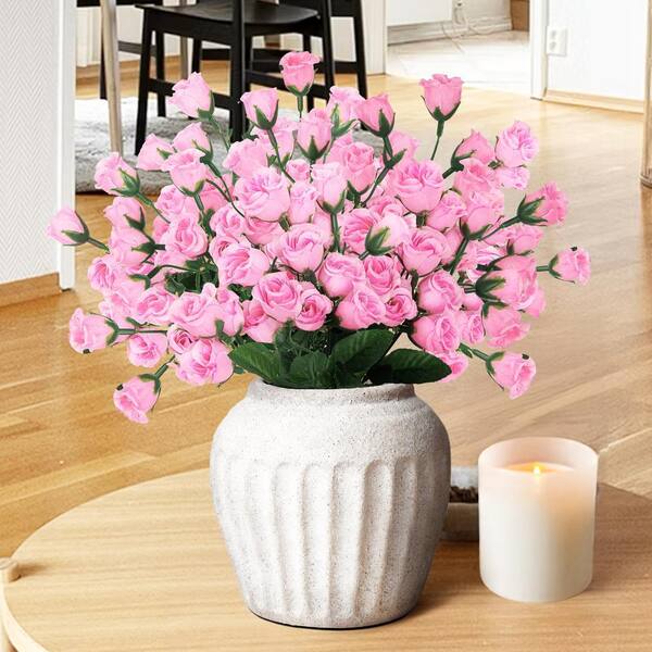 LIVING LUXURY 14 in. Pink Artificial Mini Rose Bud Flower Stem