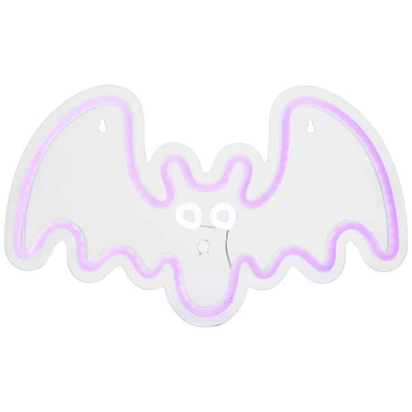 LED Lighted Neon Style Bat Halloween Wall Sign-15 in.-Purple - Indoor Window Decor
