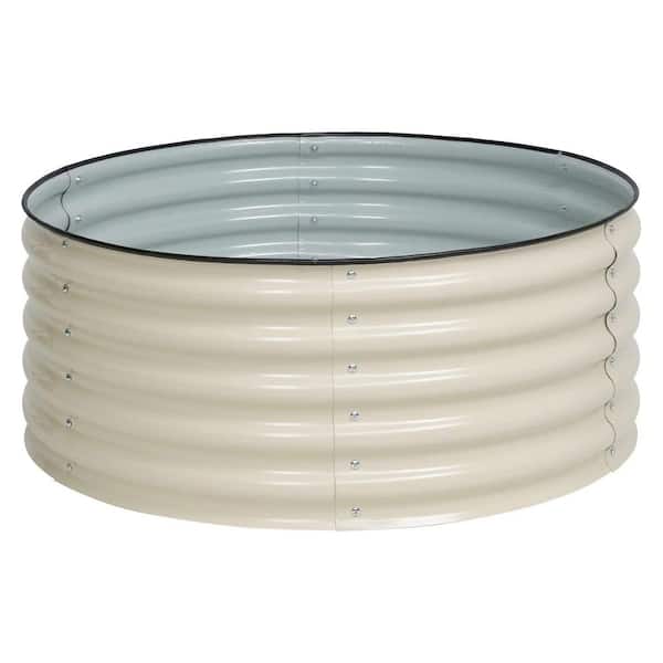 42 in. W x 17 in. H Beige Round Galvanized Metal Raised Garden Bed Ground Modular Planter Box