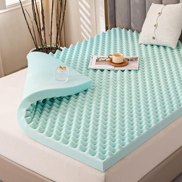 Wellos Blue 3 in. Queen Egg Crate Gel Infused Memory Foam Mattress Topper
