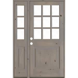 50 in. x 80 in. Knotty Alder 2 Panel Right-Hand/Inswing Clear Glass Grey Stain Wood Prehung Front Door w/Left Sidelite