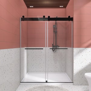 48 in. W x 76 in. H Sliding Frameless Double Shower Door in Matte Black with Tampered Glass
