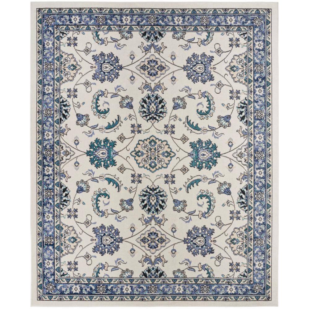Ivory Blue 10' x 14' Synthetic Rectangular Rug
