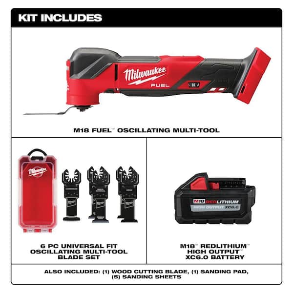M18 FUEL 18V Lithium-Ion Cordless Brushless Oscillating Multi-Tool w/ 6.0 Battery & OMT Blades