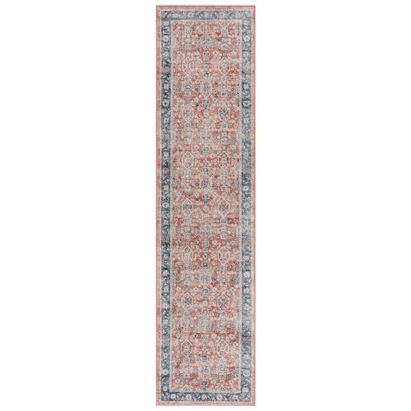 Vintage Tabriz 2 ft. x 8 ft. Rust/Blue Distressed Ornate Border Runner Rug
