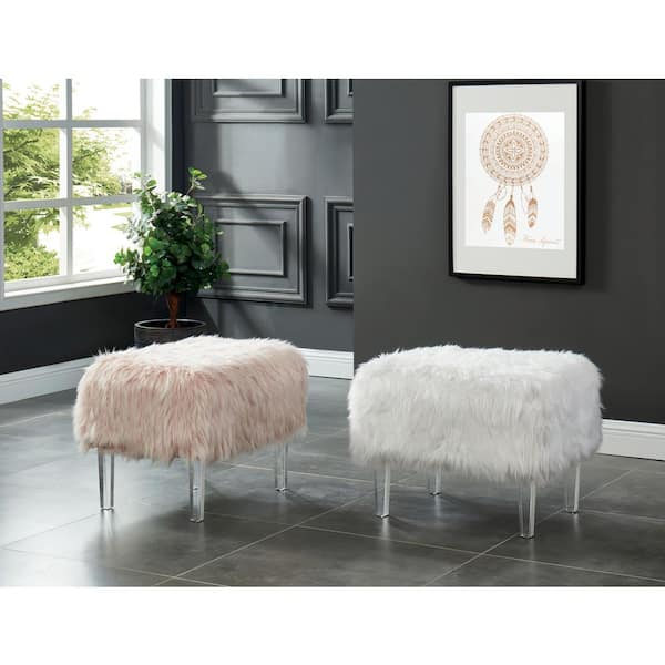 Rona Pink Faux Fur Ottoman
