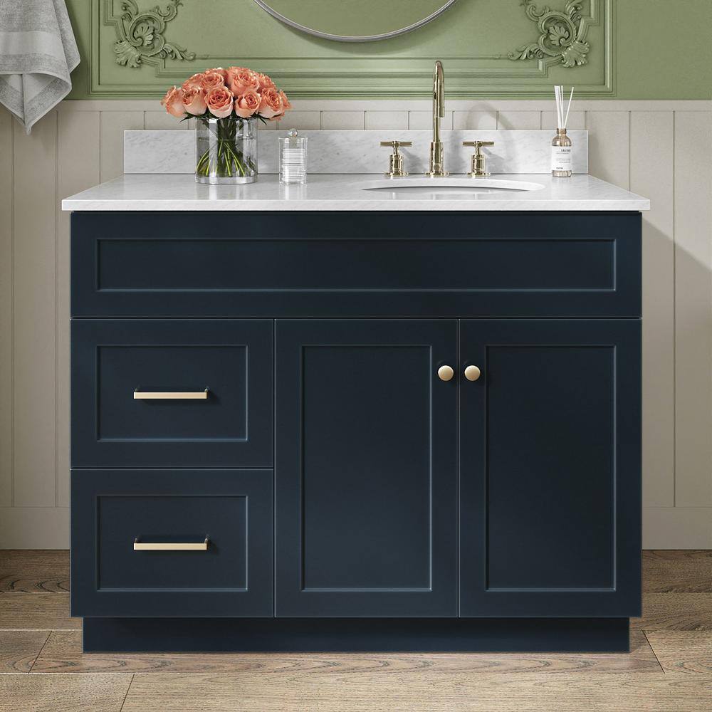 "Hamlet 42 in. Single Sink Freestanding Bathroom Vanity in Midnight Blue with 0.75"" Carrara White Marble Top" price history on PriceWatchPro